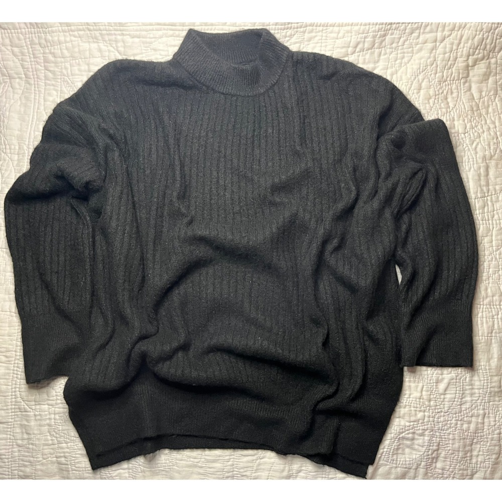 HM Women Black Ribbed Mock Neck Oversized Sweater Small Dropped Shoulder Relaxed